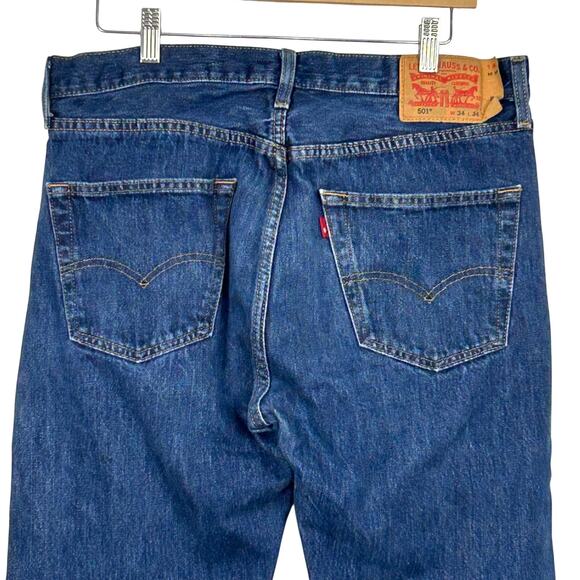 Levi's 501 Jeans Mens 34x34 Blue Dark Wash Button Fly Straight Leg Cotton - Picture 9 of 12